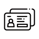 A black cartoon icon of two identification cards